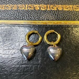 Balenciaga Gold Hoops with Silver Heart Charms